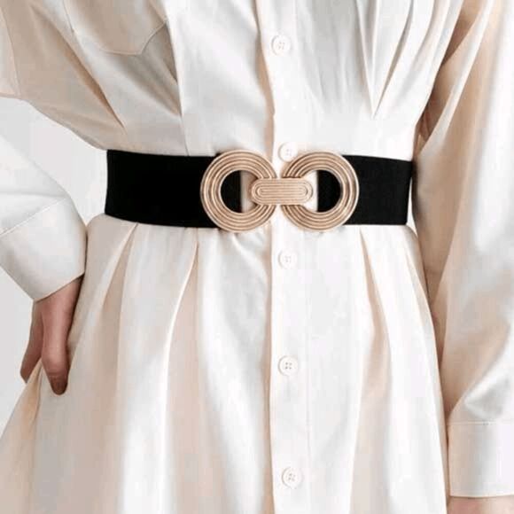 2/$21 Ladies Double Circle Black Stretch Belt (33.5 Inches) - Picture 8 of 10